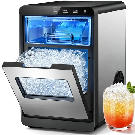 Snowyermine Nugget Ice Maker Countertop, 44 lbs per Day, Soft, Chewable Sonic-Style Pebble Ice, One-Touch Self-Cleaning, Stainless Steel, Silver, for Home, Kitchen, Office, RV and Camping | Walmart (US)