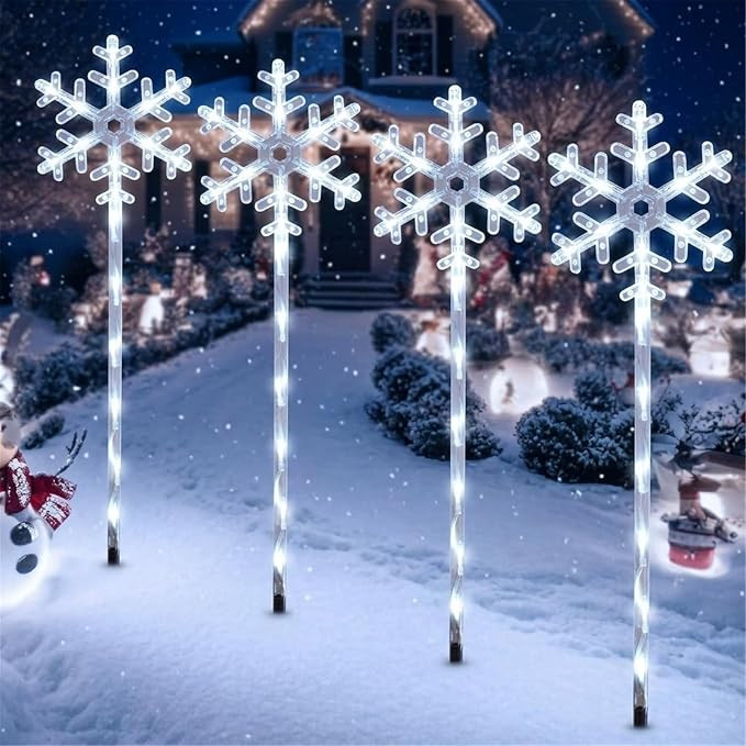 4 Pack Solar Snowflake Pathway Lights, White Christmas Yard Decor | Amazon (US)