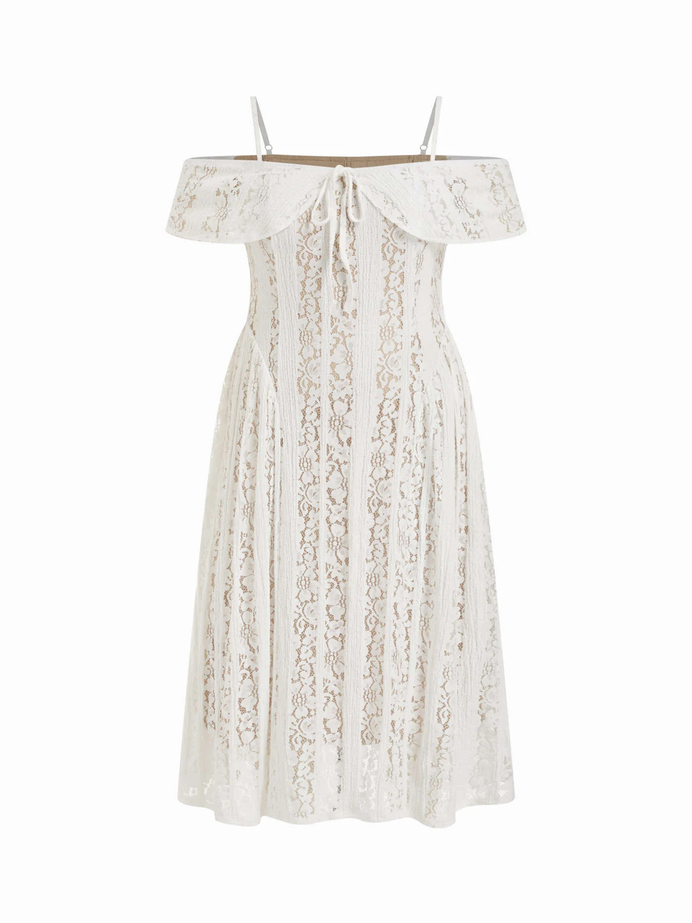 Lace Off-Shoulder Knotted Flared Maxi Dress Curve & Plus | Cider