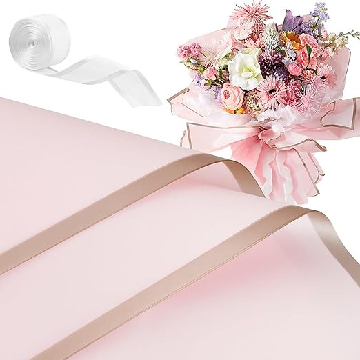 CLUEWR 20 Sheets Flower Wrapping Paper, Waterproof Floral Bouquet Wrap Paper with Ribbon Florist ... | Amazon (US)