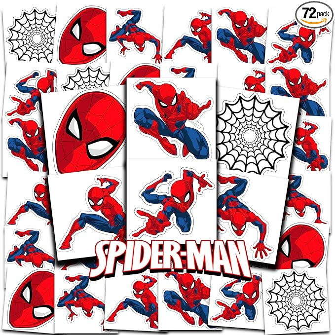Marvel Spiderman Tattoos Party Favors Bundle ~ 72 Perforated Individual 2" x 2" Spiderman Tempora... | Amazon (US)