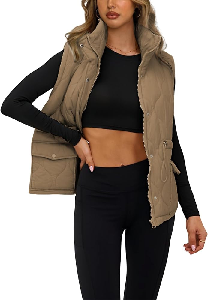 Seetaa Quilted Puffer Vest Women Stand Collar Sleeveless Padded Gilet Jacket Coat with Pockets | Amazon (US)