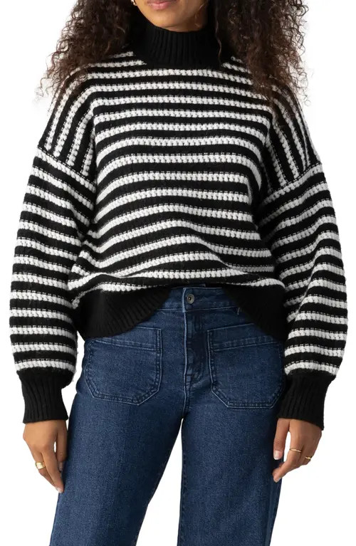 Sanctuary Keep it Chic Stripe Turtleneck Sweater in Black Check at Nordstrom, Size Small | Nordstrom