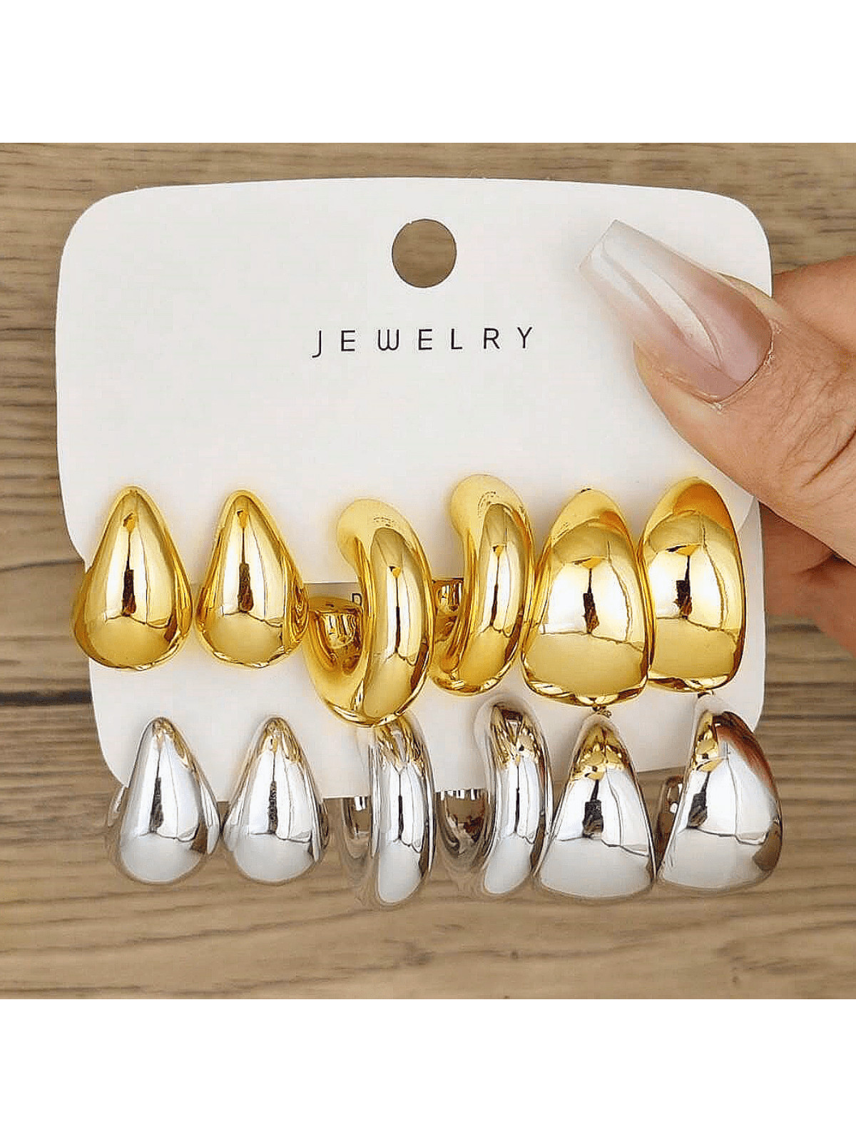 3-6pairs New Trendy Teardrop Style Mixed Metal Elegant Earrings Set | SHEIN