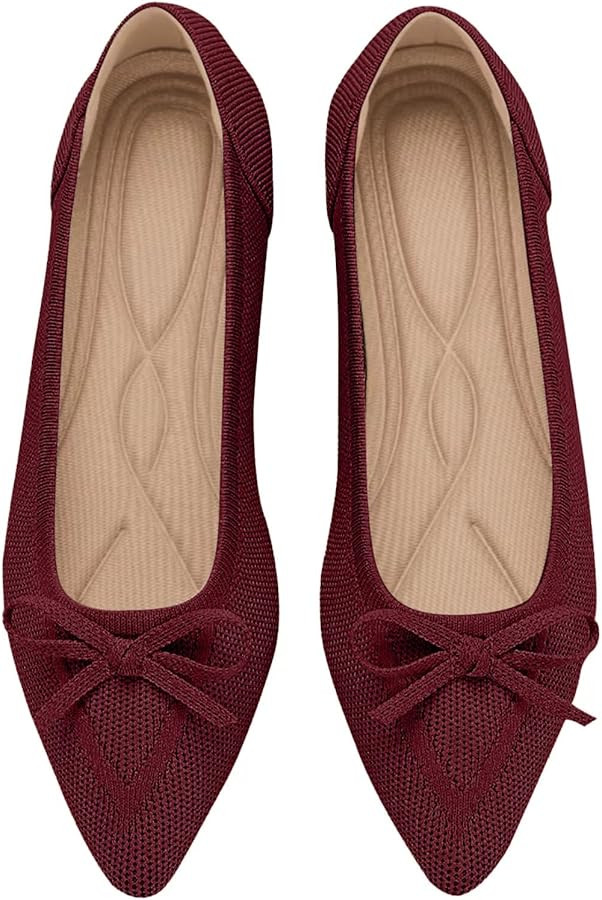 Women's Flats Pointed Toe Bow Knit Ballet Shoes Comfortable Dressy Mesh Slip On Flat | Amazon (US)