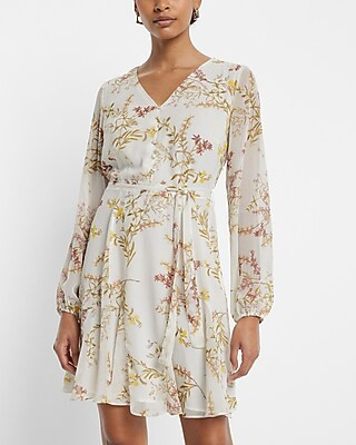 Floral Print Button Front Tie Waist Mini Dress | Express