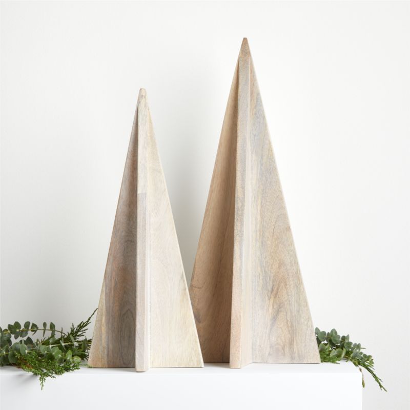 Kerva Whitewashed Wood Tree Decorations, Set of 2 | Crate and Barrel | Crate & Barrel