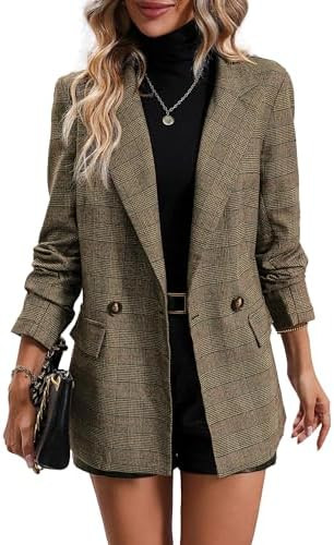Mina Self 2025 Women's Plaid Houndstooth Blazer Jacket - Fully Lined Business Casual Office Suit ... | Amazon (US)