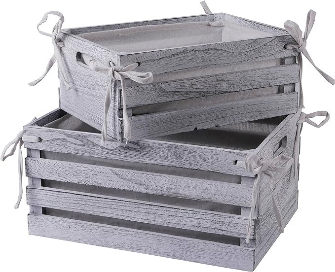 SLPR Decorative Lined Storage Wooden Crates (Set of 2, White) | Farmhouse Wood Crate Box | Amazon (US)