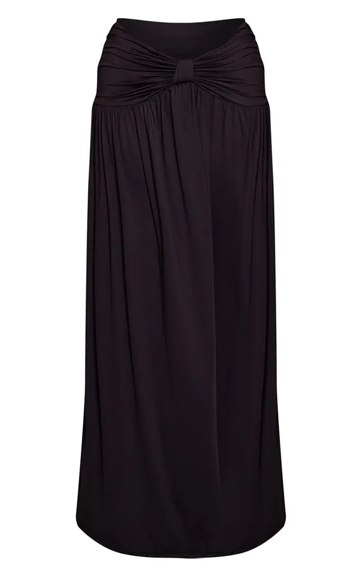 Petite Black Gathered Waistband Detail Flowy Maxi Skirt | PrettyLittleThing US