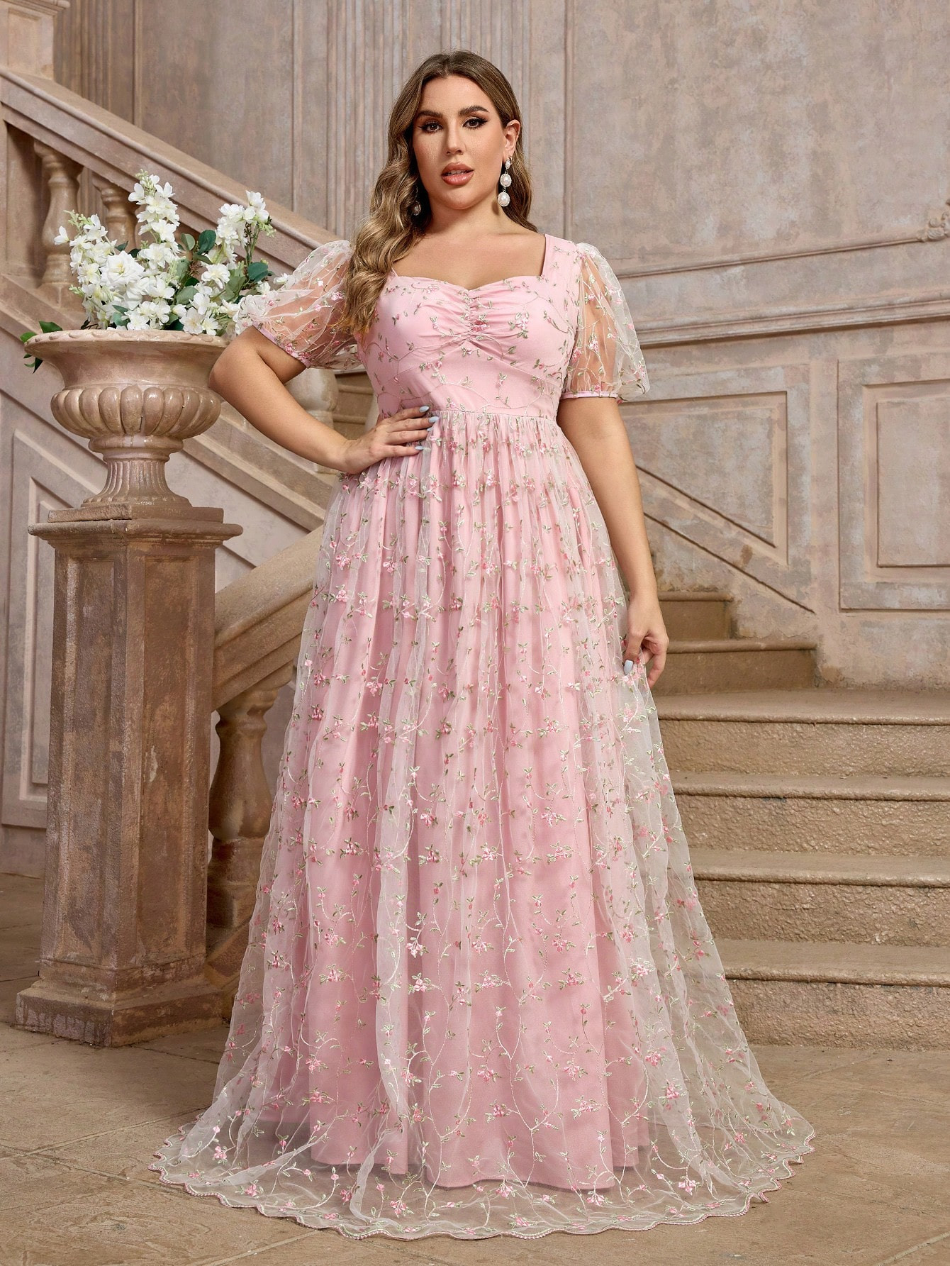 SHEIN Belle Elegant Multi-Layered Ruffle Princess Dress, Plus Size Evening Gown (Embellished) | SHEIN