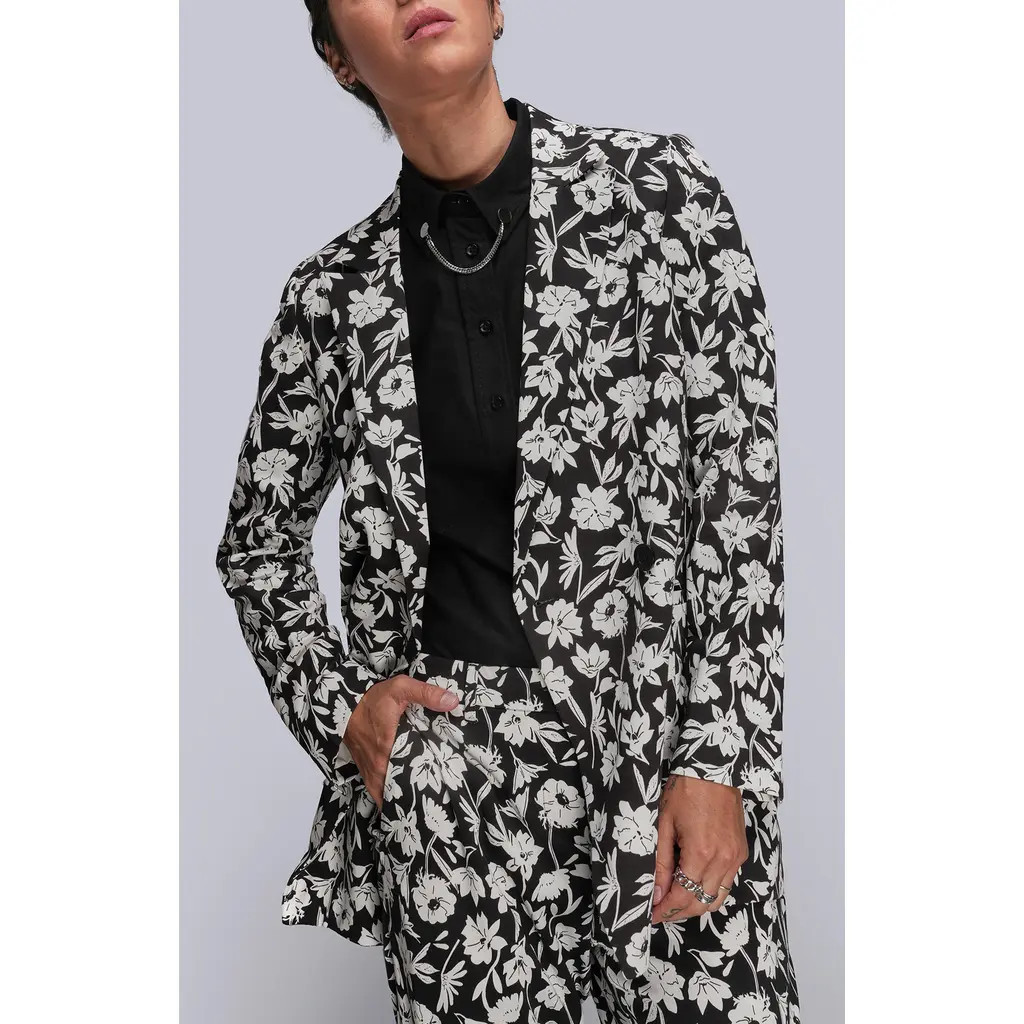 WILDFANG The Empower Double Breasted Blazer in Monochrome Floral Black at Nordstrom, Size 1 X | Nordstrom