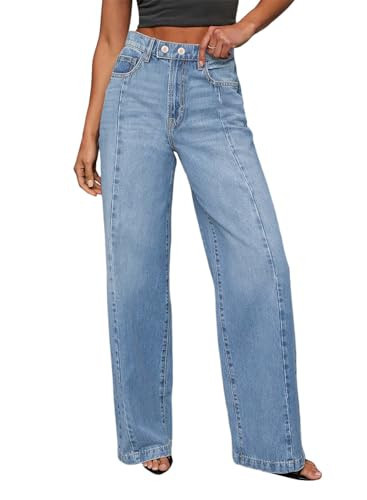 Sidefeel Women's Wide Leg Jeans High Waisted Stretchy Front Seam Denim Pants Size 4 Sky Blue | Amazon (US)