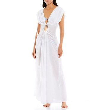 x Venita Aspen Deep V-Neck Tie Keyhole Maxi Dress Swim Cover Up | Dillard's