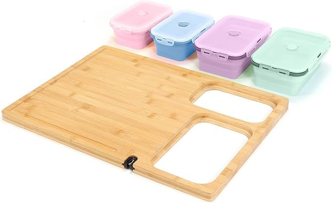 Slim Over Sink Cutting Board for Kitchen w/4 Color Coded Collapsible Containers - Meal Prepdeck S... | Amazon (US)