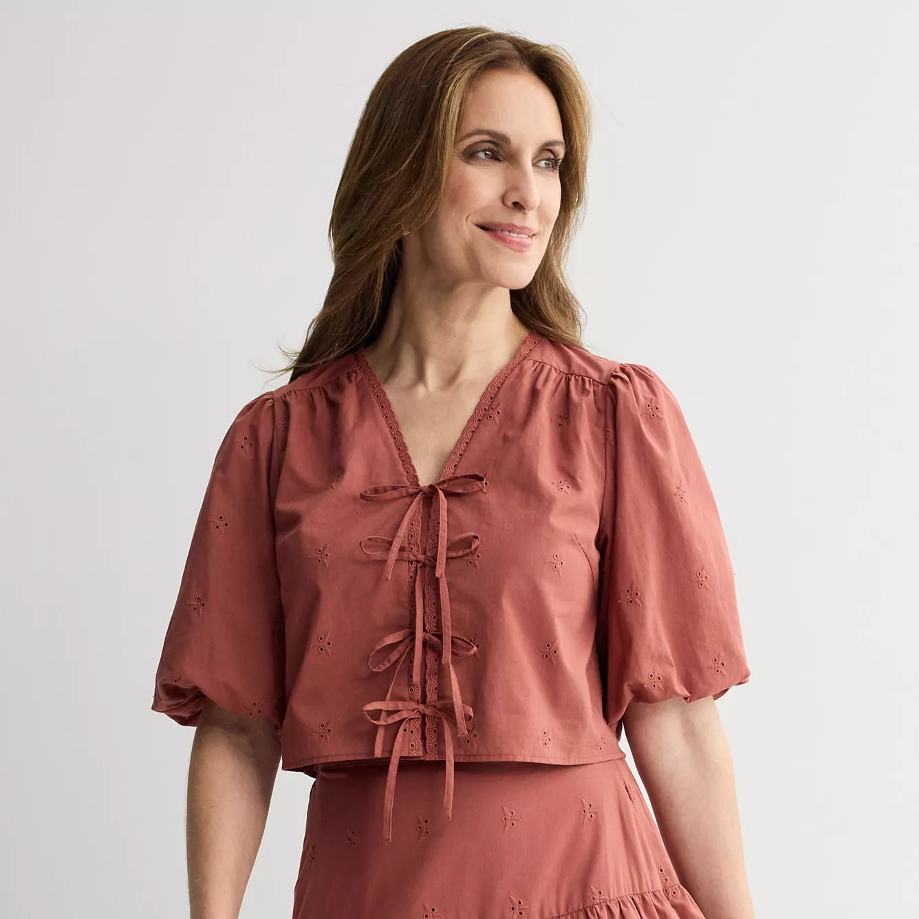 Women's Farmers Market Bow Front Eyelet Top | Kohl's