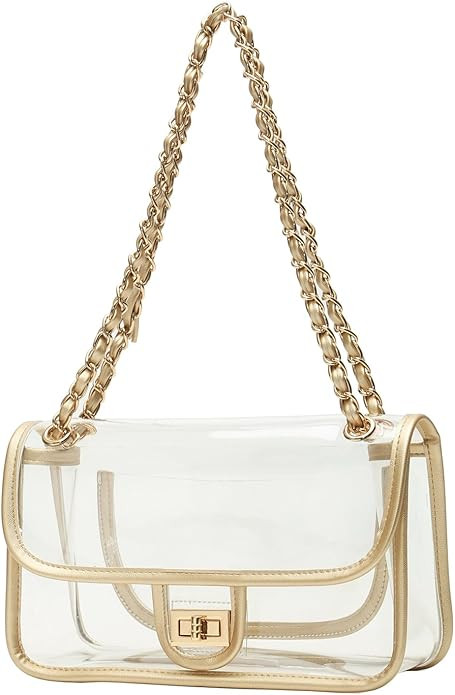 Lam Gallery Womens PVC Clear Purse Handbags for Working NFL Stadium Approved Bag Turn Lock Chain ... | Amazon (US)