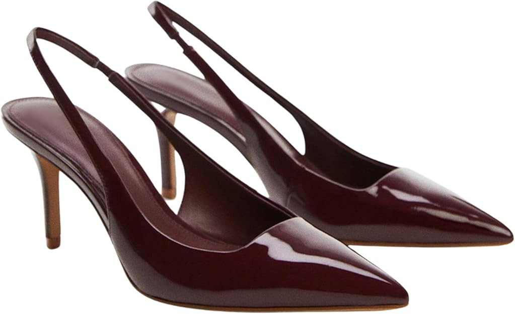 Slingback Heels for Women Patent Leather Stiletto Heel Pumps Pointed Toe Slip On Dress Shoes | Amazon (US)