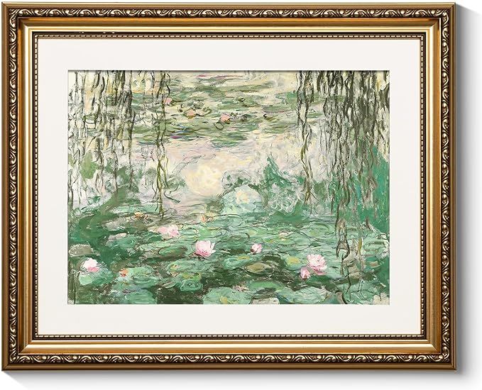 ARPEOTCY Vintage Gold Framed Wall Art, 13x16in Water Lilies Scenery Claude Monet Retro Paintings,... | Amazon (US)