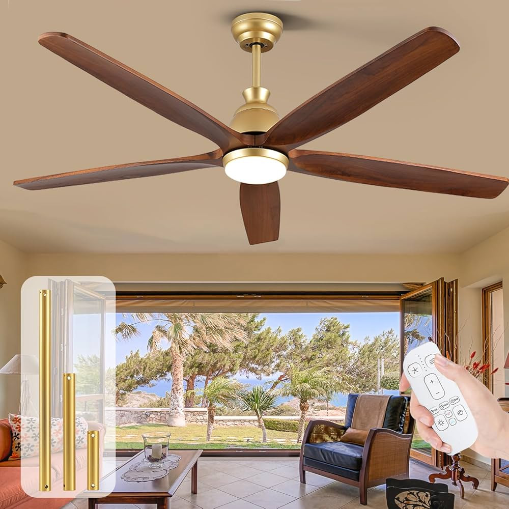 52 Inch Outdoor Ceiling Fans for Patios with Light, Rustic Gold Wood Ceiling Fan with Remote, Lar... | Amazon (US)