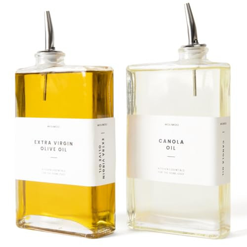 Molimoli Olive Oil Dispenser Bottle for Kitchen, Automatic Pourer, Glass Thin Bottle Dispenser for Kitchen, Olive Oil Cruet, | Set of 2 - Silver | Amazon (US)