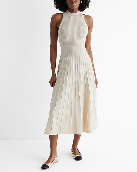 Pleated Mock Neck Midi Sweater Dress | Express