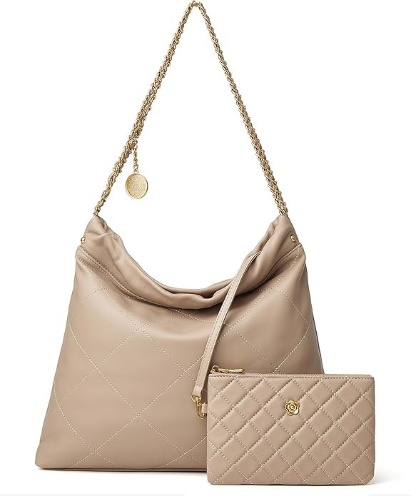 DORIS&JACKY Leather Quilted Tote Bag Set for Women Soft Lambskin Designer Shoulder Chain Purse wi... | Amazon (US)