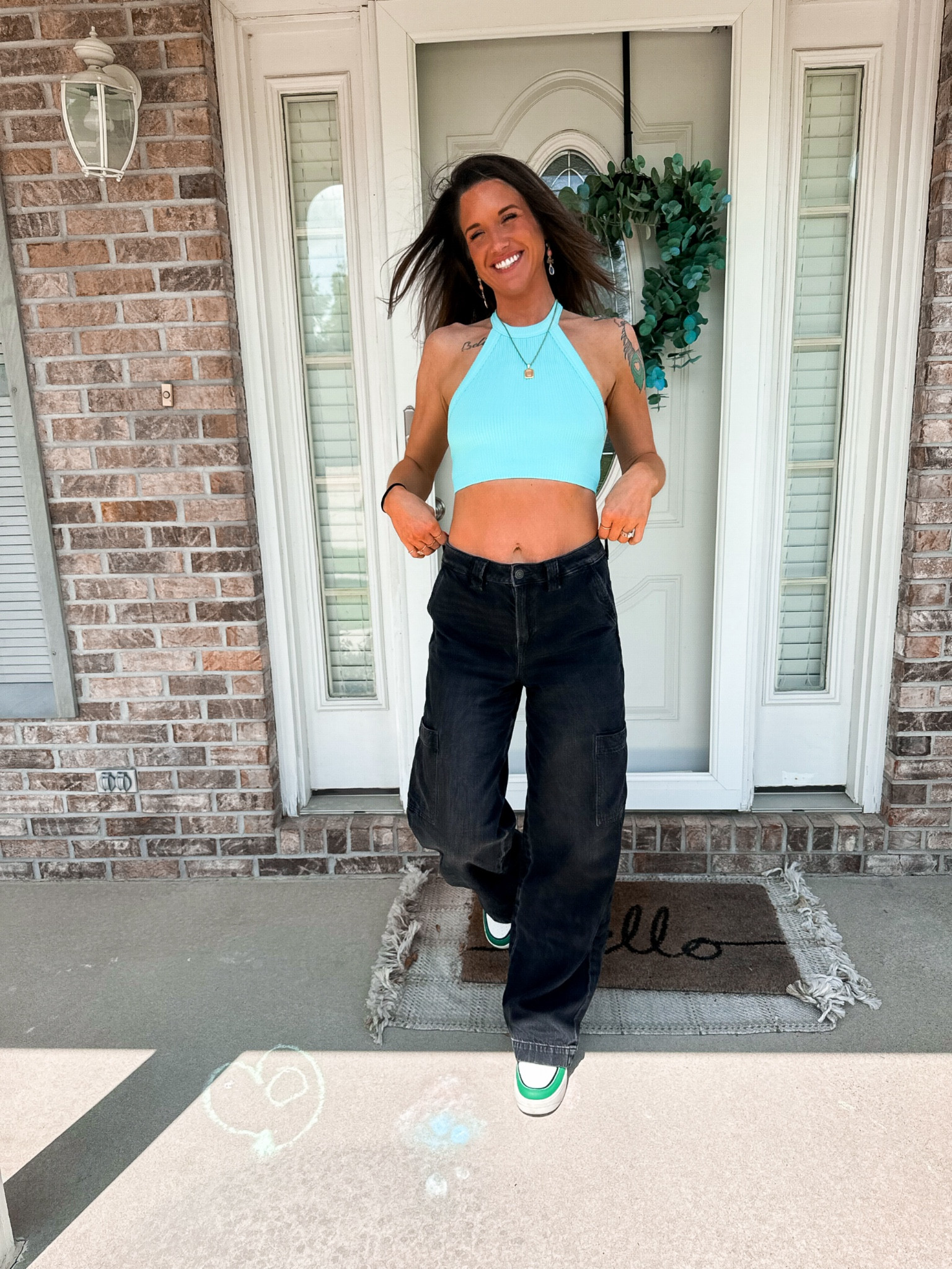 Bright colors are her new thing 🩵🤌🏼 | American eagle and aerie combo ootd | DSW sale find platform color block athletic shoes 

#springtosummer #ootd #brightcolors #salefinds #outfitlook 

#LTKfindsunder50 #LTKsalealert #LTKSeasonal