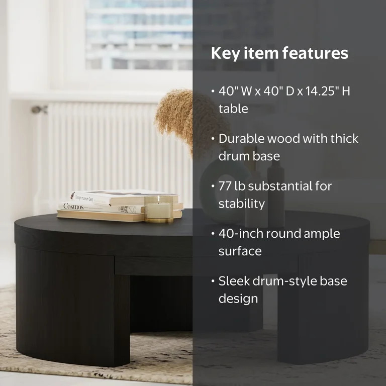 Beautiful Mod Round Coffee Table by Drew Barrymore, Black Wood Finish | Walmart (US)