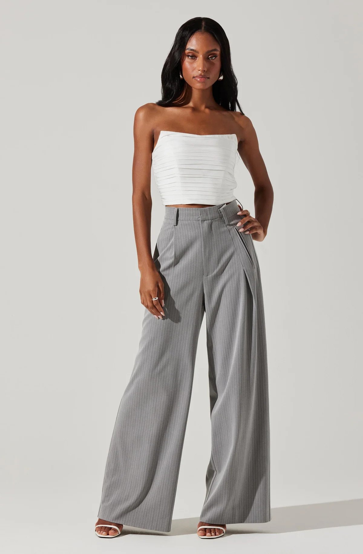 Dawson Pinstripe Asymmetric Wide Leg Pants | ASTR The Label (US)