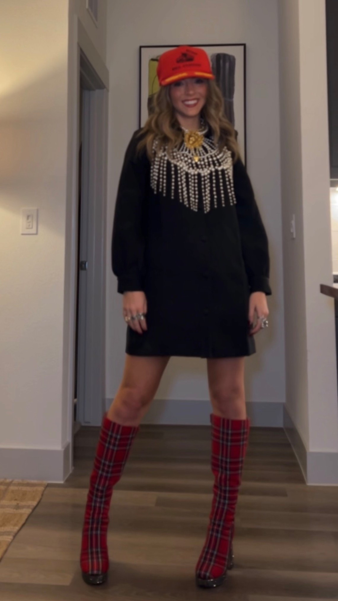 Black long sleeve mesh tuckernuck dress
Tartan Betsey Johnson boots
Pearl overlay necklace
Normal
Jewelry stack 
And vintage trucker hat 

#LTKgrwm #LTKWorkwear #LTKootd