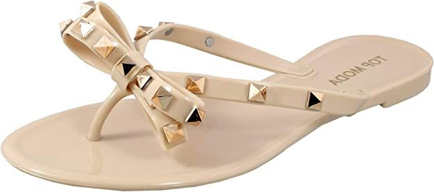 TOP Moda Womens Studded Jelly Flip Flops Sandals with Bow | Amazon (US)