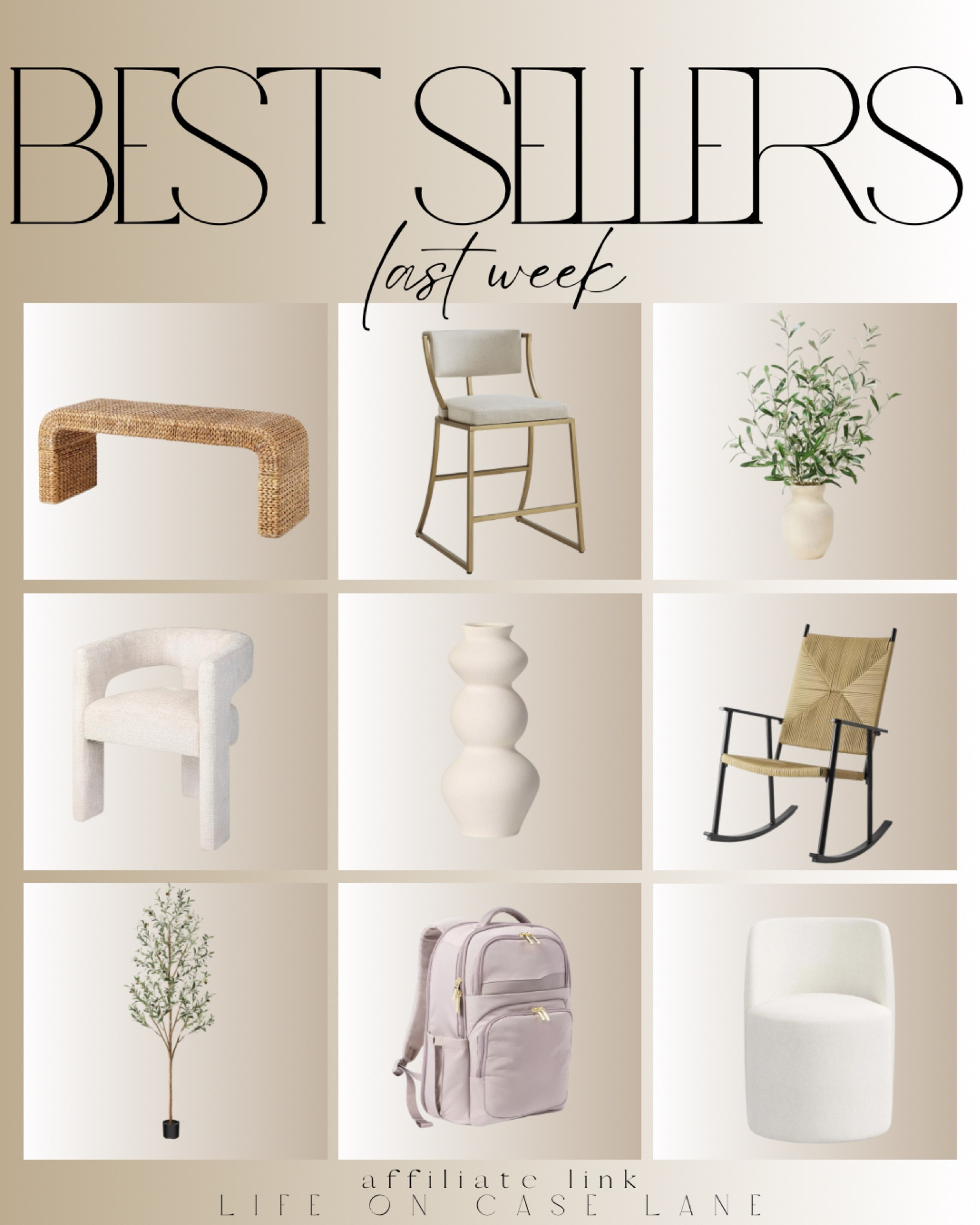 Best sellers last week 

Bench, counter stool? Faux olive planter, dining room chair, vase, outdoor furniture, olive tree, back pack 

#LTKhome