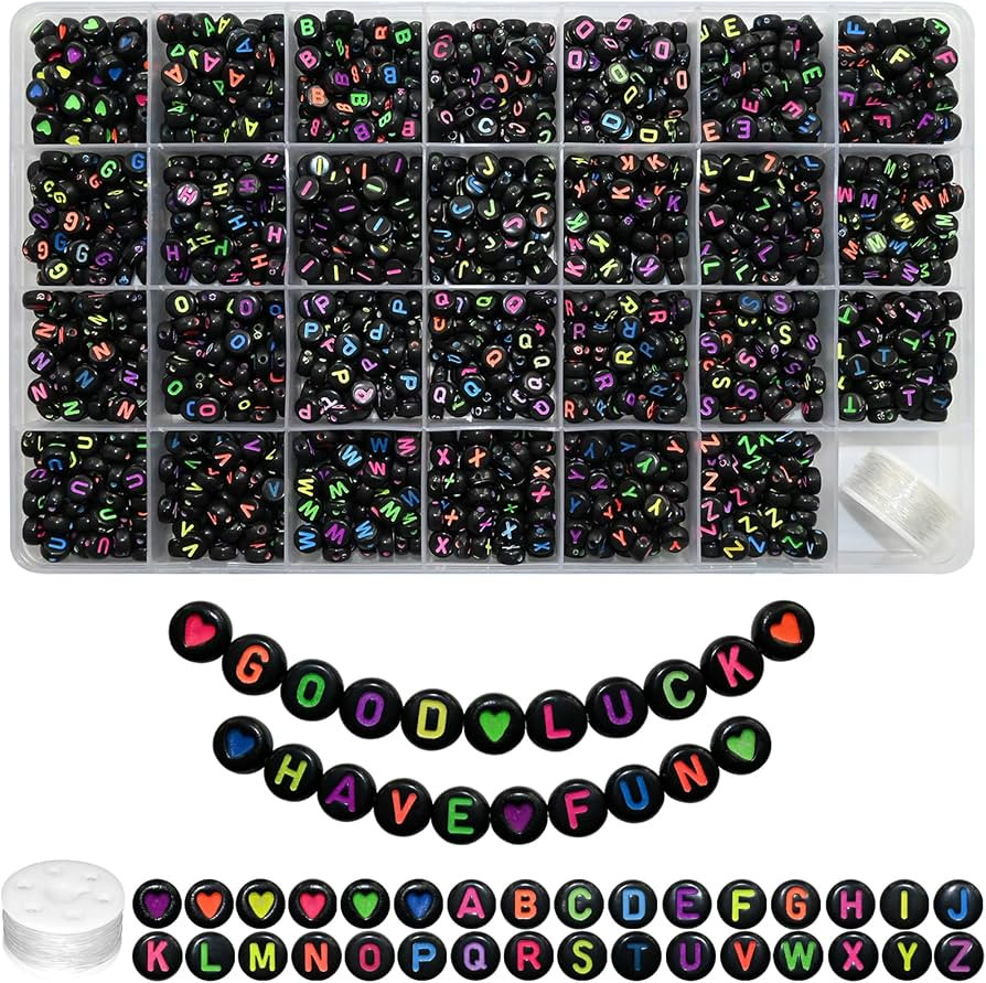 Amaney 1400pcs Colorful Letter Beads Round Alphabet A-Z Heart 4x7mm Black Acrylic Beads and Cryst... | Amazon (US)