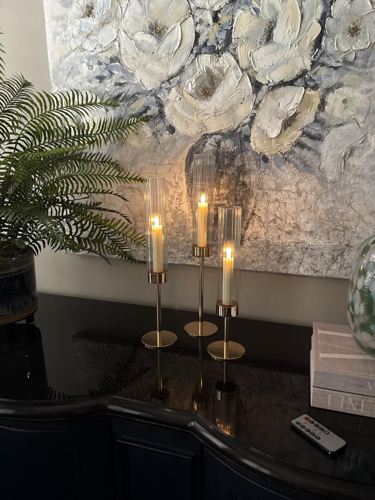 Hewory Gold Hurricane Candle Holders: Brass Candlestick Holders Set of 3 Tall Taper Candle Holder... | Amazon (US)