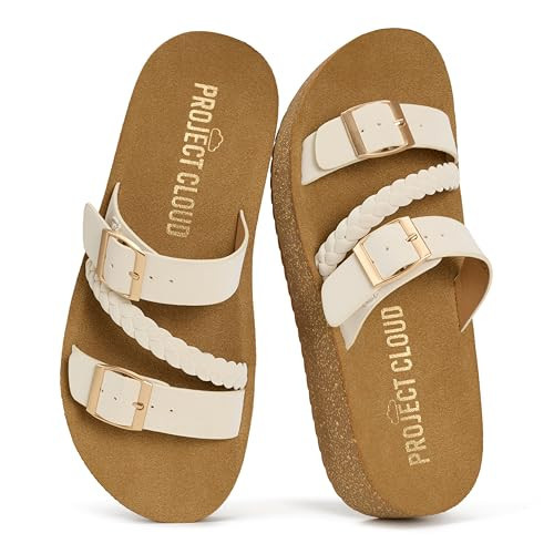 Project Cloud Platform Sandals Women - Eco-Crafted Leather Womens Summer Shoes with Lightweight Adjustable Buckle and Non-Slip Outsole Summer Sandals for Women 2026 (KREME,CREA,7) | Amazon (US)