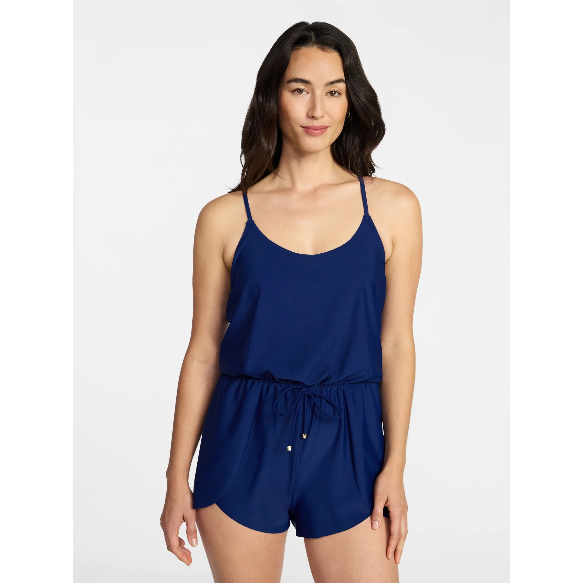 Time and Tru Women's Tank Romper One Piece Swimsuit, Sizes XS-XXXL | Walmart (US)