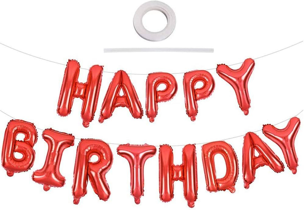 TONIFUL 16 Inch Red Happy Birthday Balloons Banner, Foil Letters Sign, Mylar Balloons, Bunting Re... | Amazon (CA)