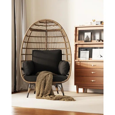 Oversized Rattan Patio Egg Chair, Wicker Egg Chair With Cushions & Steel Frame | Wayfair North America