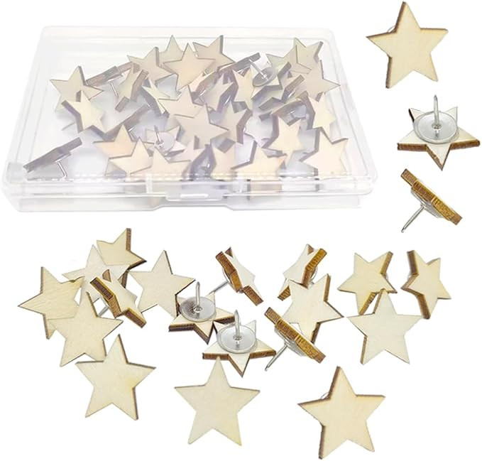 30 pcs Wood Push Pins Star Shape Cute Decorative Thumbtacks for Cork Boards Map Photos Calendar a... | Amazon (US)