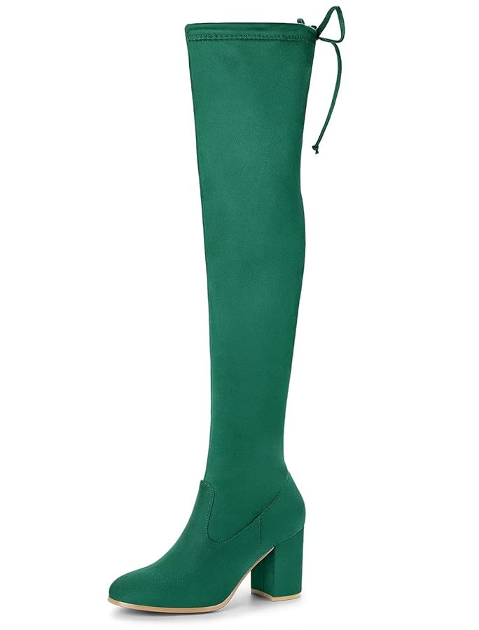 Allegra K Women's Round Toe Chunky Heel Over the Knee High Boots | Amazon (US)