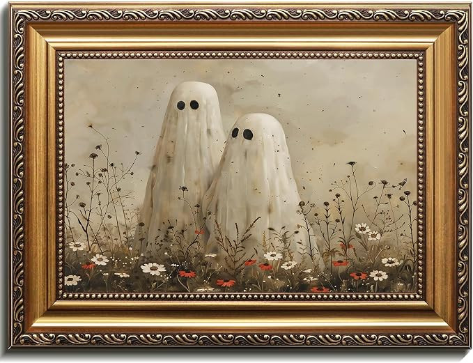 uniro Vintage Gold Framed Wall Art, Vintage Cute Ghosts in Wildflower Meadow Canvas Painting, Spo... | Amazon (US)