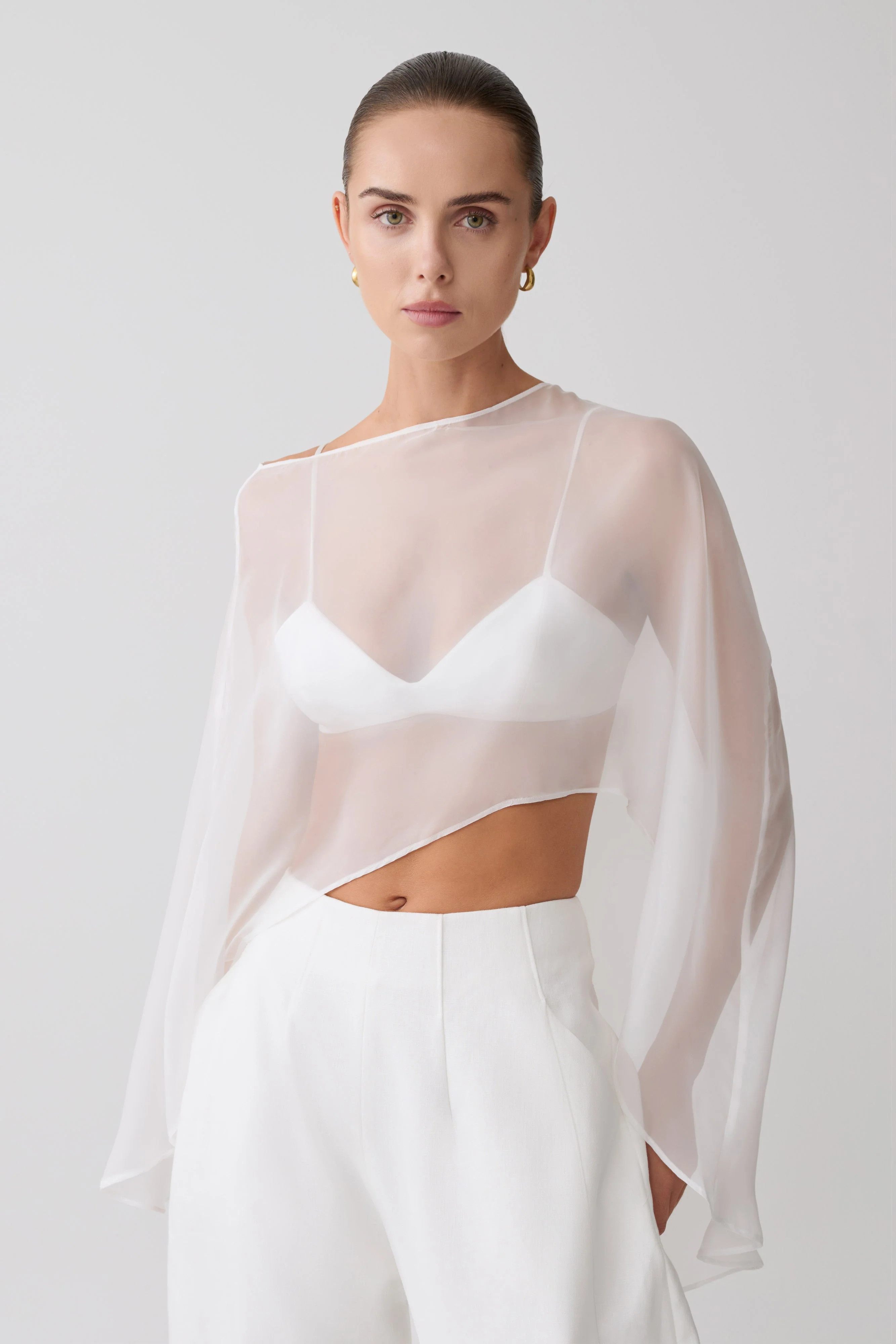 Kirstine Bralette With Chiffon Cape - Ivory | Meshki UK