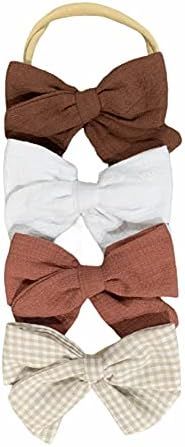 4 Set Baby Bow Girls Headband Nylon Linen Accessories for Newborn Toddler Baby Handmade Sets Baby... | Amazon (US)