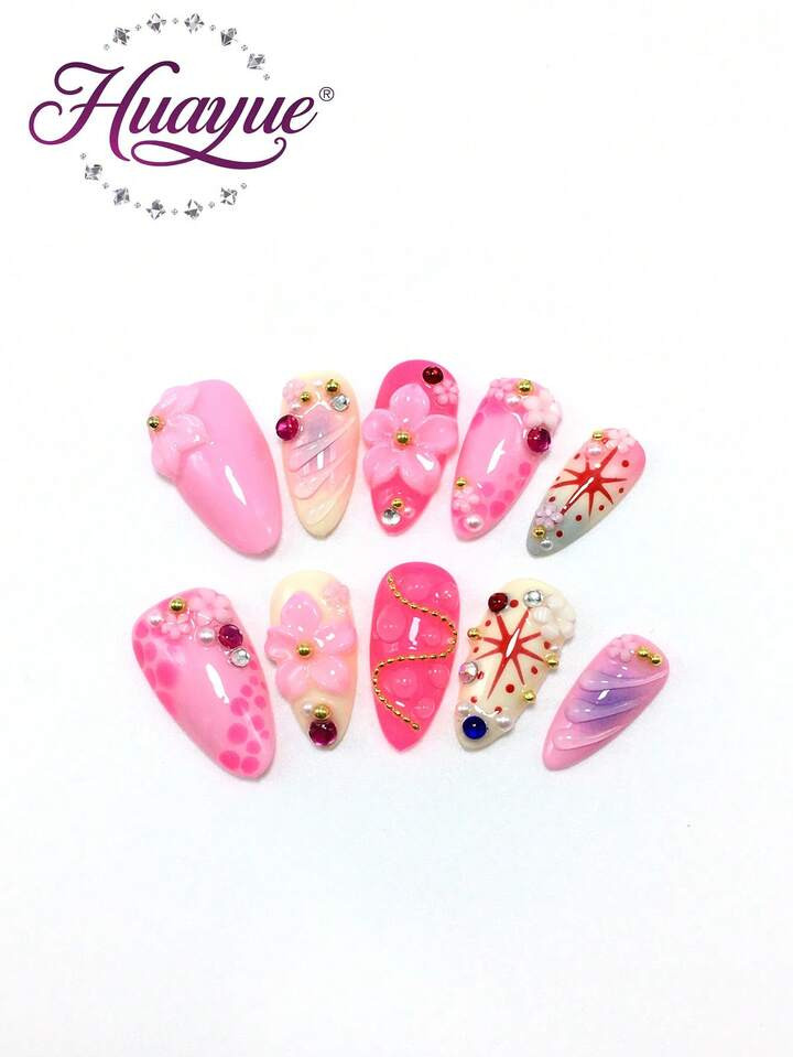 Pure Handmade 10PCS3.3 Thin High-Heeled Nail-Shaped Wearable Nail Pure Handmade French Gradient M... | SHEIN