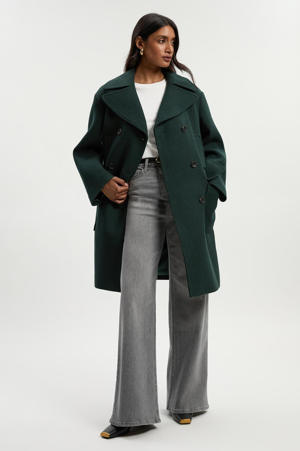 Wool Patch Pocket Tailored Midi Coat | Karen Millen US