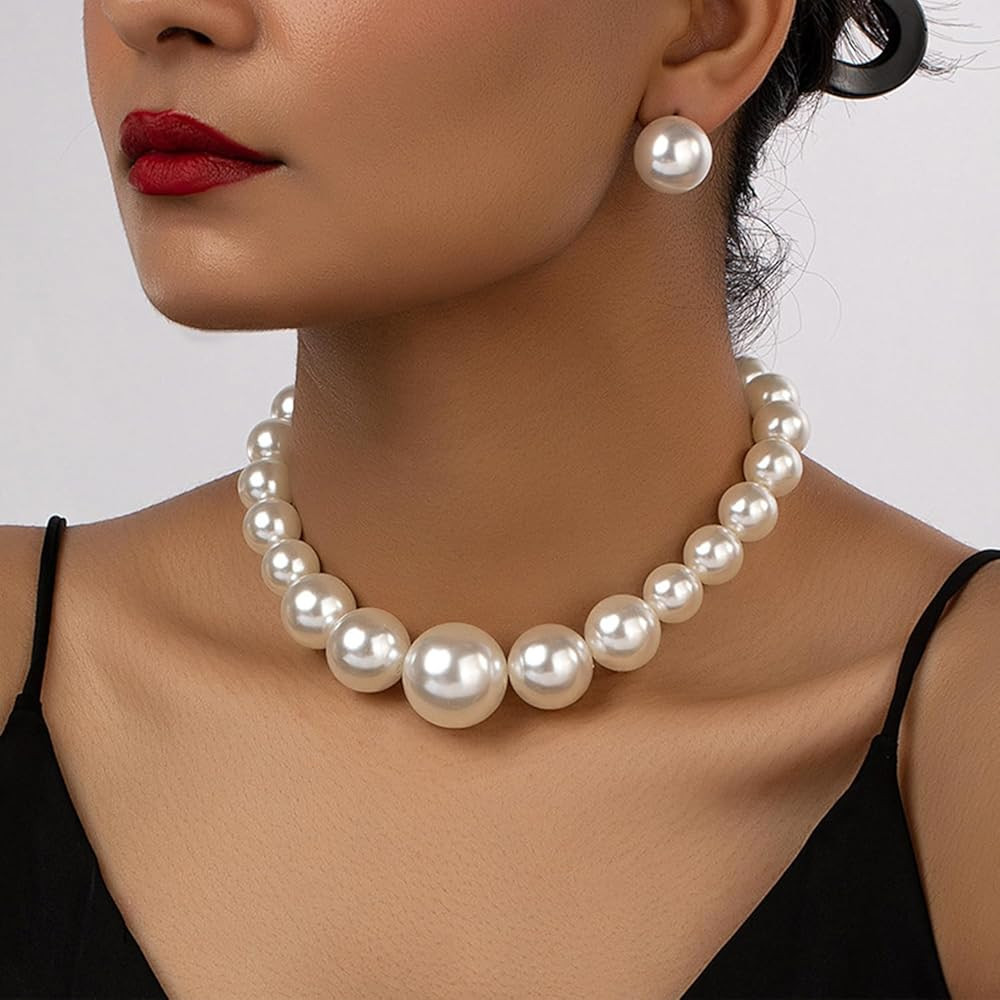 Amazon.com: Chunky Pearl Necklace Stackable Layered Large Pearl Choker Necklace Pearl Statement Necklace Faux Pearls Necklaces Bridal Wedding Party Jewelry Gift (single): Clothing, Shoes & Jewelry | Amazon (US)