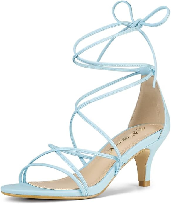 Allegra K Women's Strappy Kitten Heel Lace Up Sandals | Amazon (US)