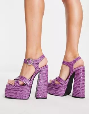 Daisy Street Exclusive platform heel sandals with heart shaped buckle in purple | ASOS (Global)