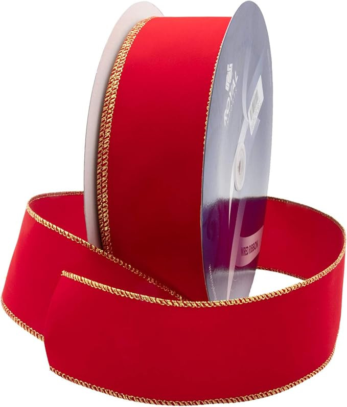 Royal Imports Wired Traditional Red Velvet Christmas Ribbon Waterproof with Gold Edge 2 1/2" (#40... | Amazon (US)